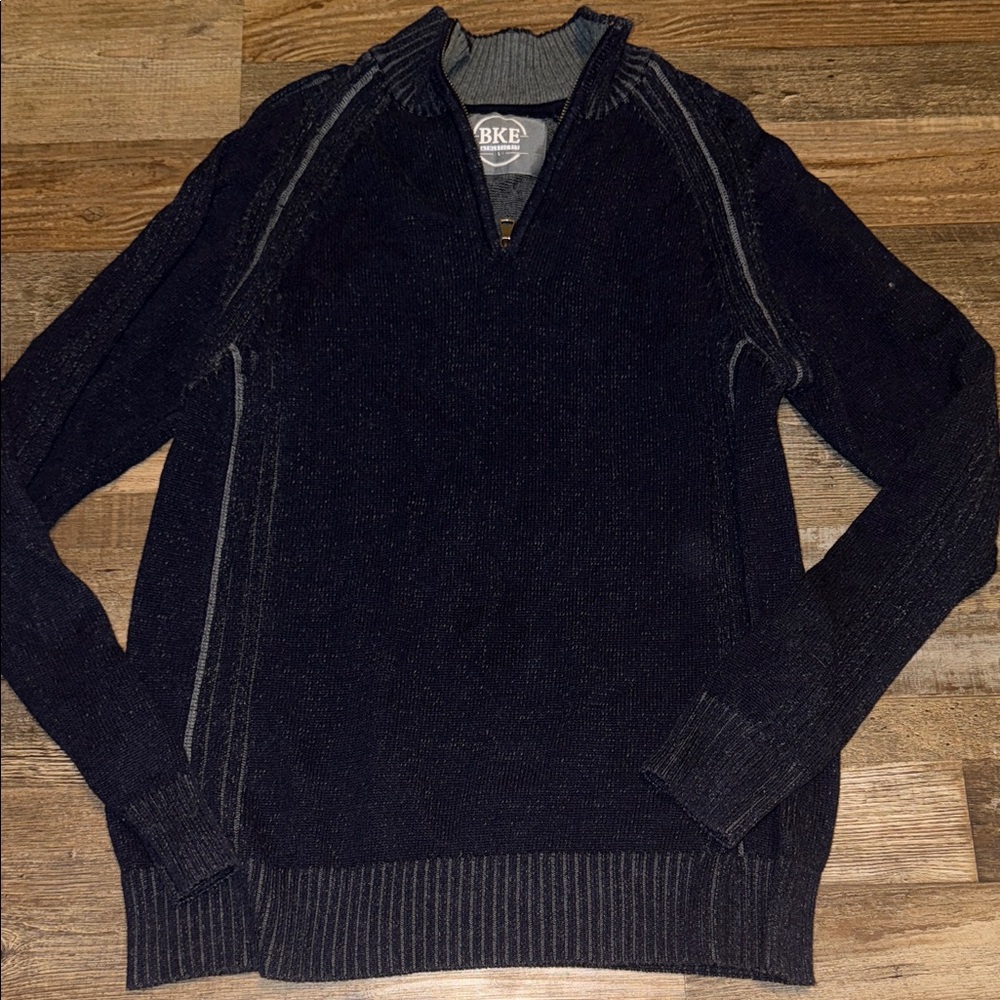 BKE Men's Black and Gray Zip Up Sweater